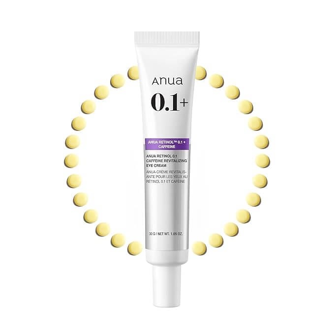 Anua Eye Cream with Retinol and Caffeine for dark circles.