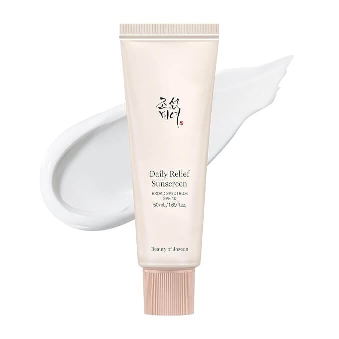 Lightweight, non-greasy Beauty of Joseon Daily Relief Sunscreen SPF 40 for sensitive skin.