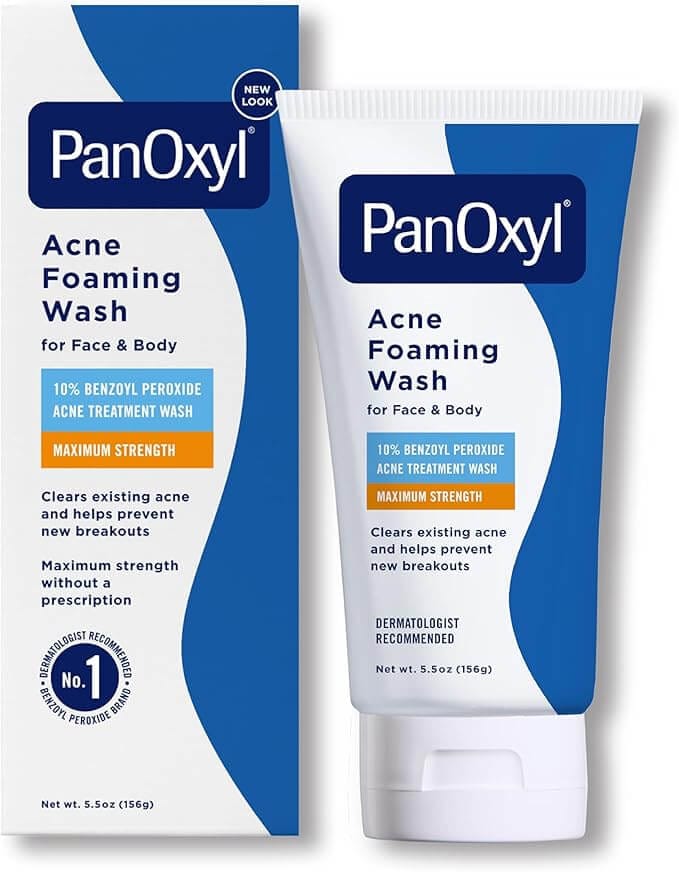 PanOxyl acne foaming wash with 10% benzoyl peroxide, antimicrobial cleanser for face and body, 5.5 oz.