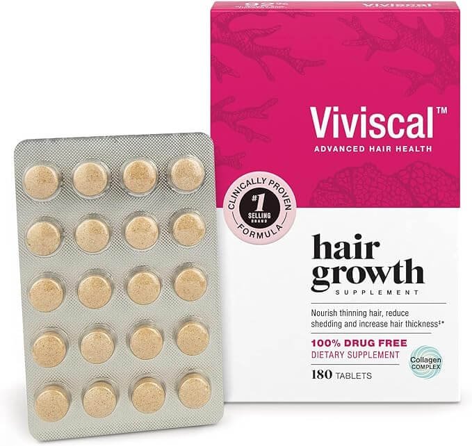 Viviscal Hair Growth Supplements for Women, Clinically Proven Hair Growth Product with Proprietary Collagen Complex, Results of Thicker, Fuller Hair Nourish Hair Loss, 180 Tablets. best for hair care routine