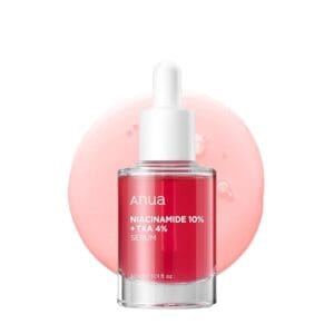 Anua Serum with 10% Niacinamide and 4% Tranexamic Acid, ideal for sensitive skin. Fragrance-free formula for brightening and Korean glass skin.