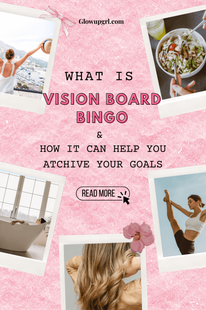 A soft pink aesthetic header graphic explaining what Vision Board Bingo is and how it can help you achieve your 2025 goals using a manifestation-based planning system.