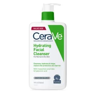 CeraVe Hydrating Facial Cleanser – Non-Foaming Face Wash for Dry & Sensitive Skin with Hyaluronic Acid (16 oz)
