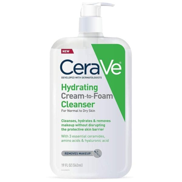 CeraVe Hydrating Cream-to-Foam Cleanser – Face Wash for Dry to Normal Skin with Hyaluronic Acid (19 oz) - Image 13