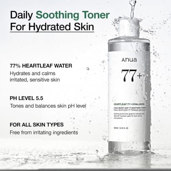 Anua Heartleaf 77 Soothing Toner – Calming & Balancing Toner for Sensitive, Acne-Prone Skin (500ml) - Image 3