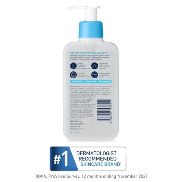 CeraVe Renewing SA Cleanser – Exfoliating Face Wash with Salicylic Acid, Hyaluronic Acid & Niacinamide (16 oz) - Image 7