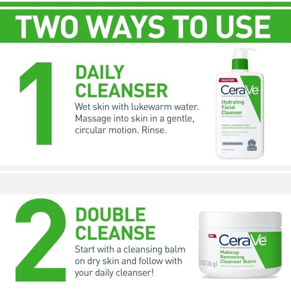 CeraVe Hydrating Facial Cleanser – Non-Foaming Face Wash for Dry & Sensitive Skin with Hyaluronic Acid (16 oz) - Image 3