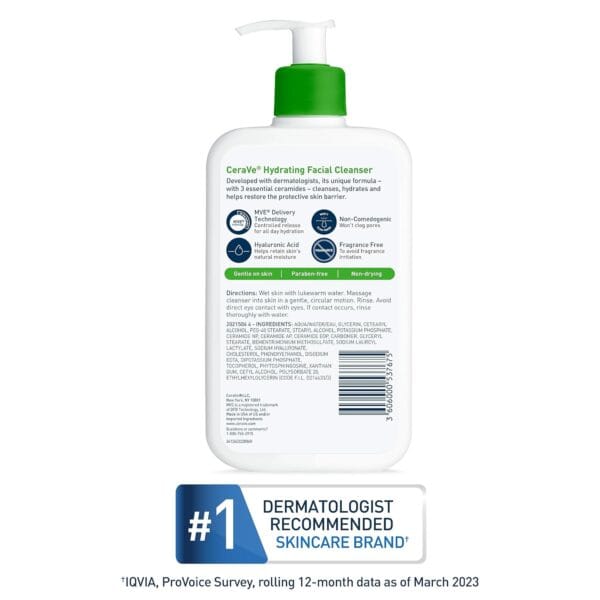 CeraVe Hydrating Facial Cleanser – Non-Foaming Face Wash for Dry & Sensitive Skin with Hyaluronic Acid (16 oz) - Image 7