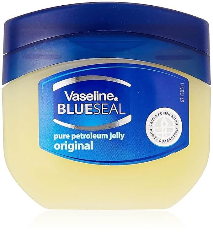 Vaseline Blueseal Pure Petroleum Jelly Original, 100ml jar, locks in moisture and protects dry skin.