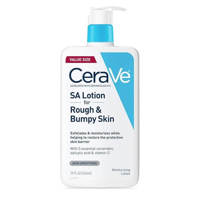 CeraVe SA Lotion for Rough & Bumpy Skin in 8 oz bottle on a clean, minimalist background—ideal for softening chicken skin, KP, and dry patches.
